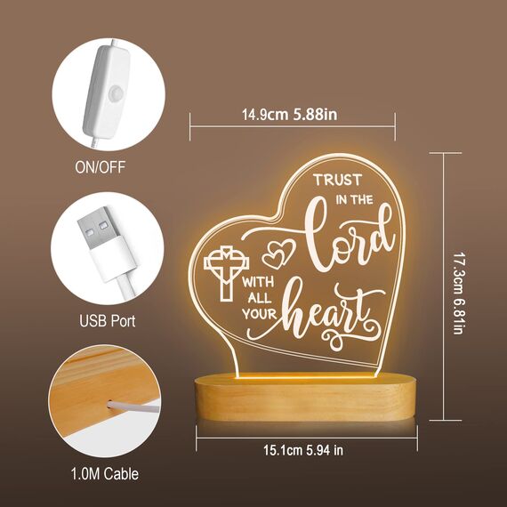 Attivolife Jesus-Nachtlicht, Herr-Geschenk mit warmweißem Licht mit Holzsockel, die heilige Heimdekoration, Weihnachten, Geburtstag, Ostern, Erntedankfest, Geschenk, Schreibtischlampe