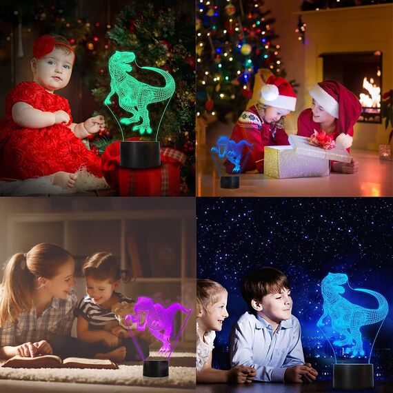 AIRUEEK Dinosaurier Nachtlicht für Kinder, 3D Dino Spielzeug 3 Patterns and 16 Farben Ändern und Fernbedienung, Dinosaurier Spielzeuge halloween Weihnachts Geschenke für Jungen