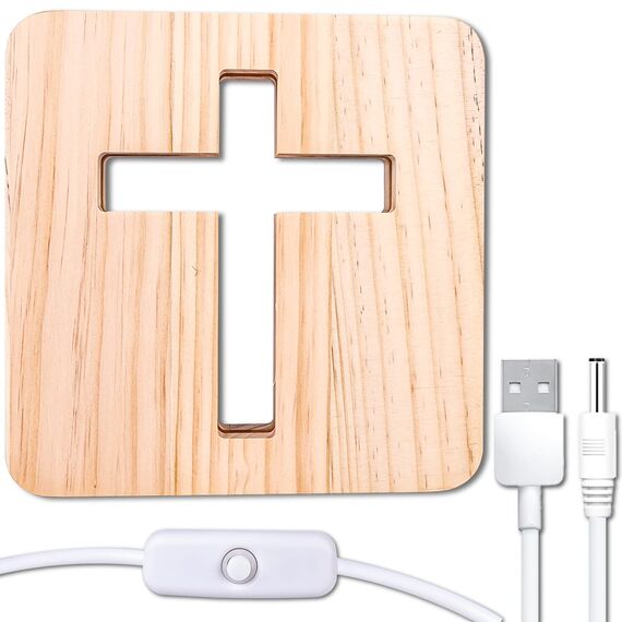 Jesus Kreuz Nachtlicht, 3D Jesus Kreuz Religiöses Mini Nachtlicht, 3D Holzschnitzerei LED Nachtleuchte, USB-betriebener Warmweiß Licht, Kleine Tischlampe für Zimmer, Heimdekoration,Ostergeschenke