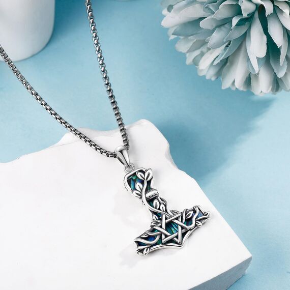 CUPENDA Thor Hammer Halskette Sterling Silber Davidstern Mjolnir Anhänger Vegvisir Schmuck Geschenke für Frauen Männer