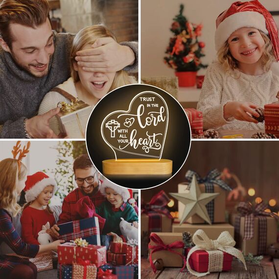 Attivolife Jesus-Nachtlicht, Herr-Geschenk mit warmweißem Licht mit Holzsockel, die heilige Heimdekoration, Weihnachten, Geburtstag, Ostern, Erntedankfest, Geschenk, Schreibtischlampe