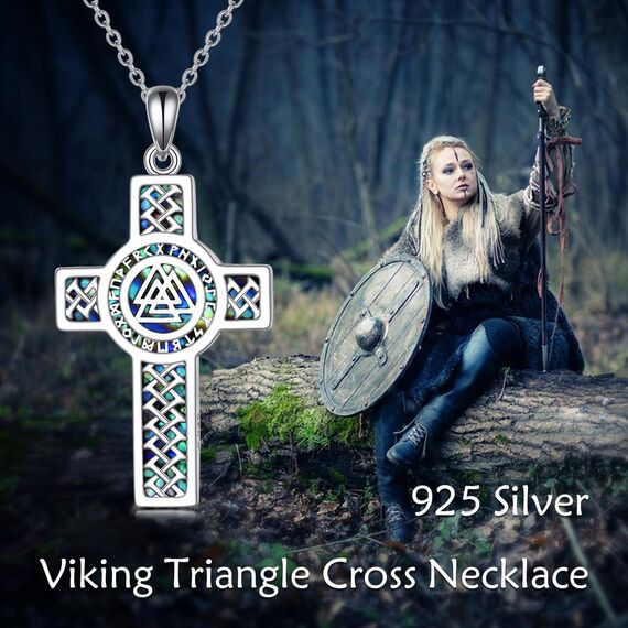 YFN Wikinger Kreuz Halskette Sterling SIlver Keltischer Knoten Anhänger Wikinger Religiöser Schmuck Geschenke für Damen Herren (Valknut)