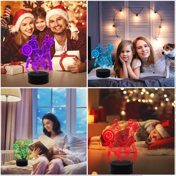 AIRUEEK Spider Spielzeug 3D Nachtlicht, Superhelden figuren für Jungen 16 Farben Dimmbar mit Touch Lampe für Iron Man, Captain America Geschenke