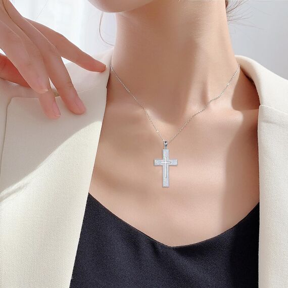 YFN Weiß Opal Kreuz Halskette Sterling Silber Kreuz Anhänger Schmuck Geschenke für Damen Herren