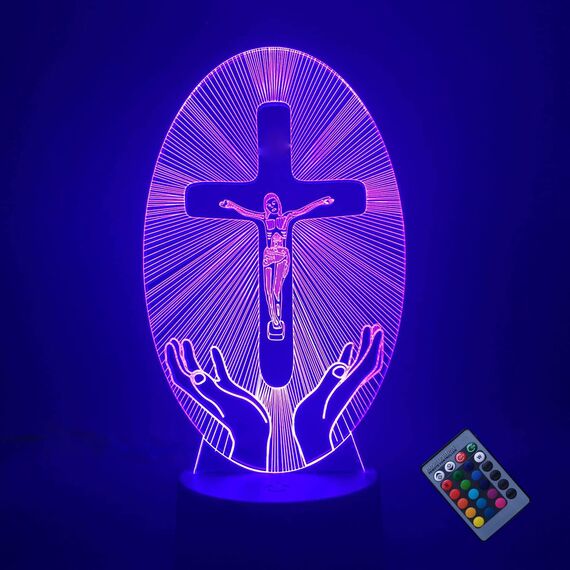 Kreative 3D Jesus Kreuz Nacht Licht 16 Farben Andern Sich Fernbedienung USB-Strom Touch Schalter Dekor Lampe Optische Täuschung Lampe LED Lampe Tisch Kind Geburtstag Weihnachten Geschenke