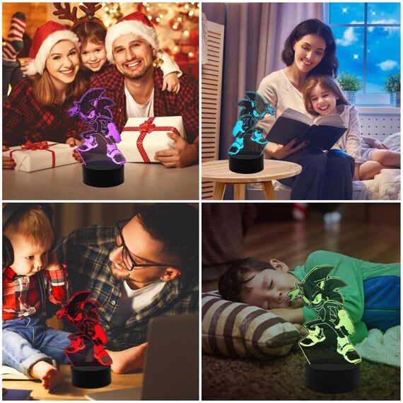 AIRUEEK Sonic Hedgehog Spielzeug 3D nachtlicht - LED Illusion Lampe Schlafzimmer Dekor Beleuchtung/Sonic Toys Weihnachts Geschenke für Kinder Männer Frauen