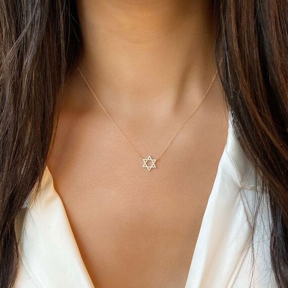 HANLI 14K Gold Vergoldet Halsketten Damen - Zarte Davidstern Anhänger Kette mit Cubic Zirkonia für Frauen Mädchen Wasserfeste Hautverträglich Schmuck