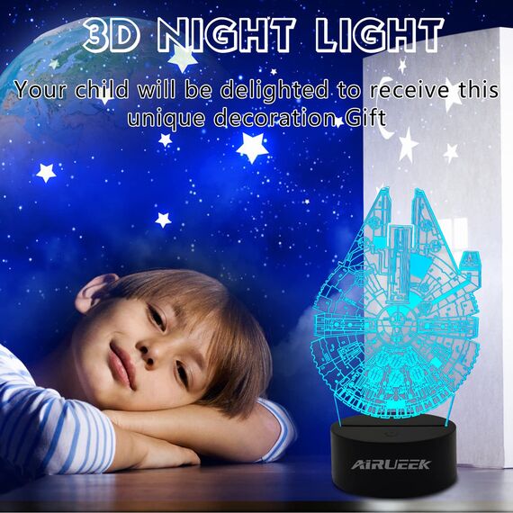 AIRUEEK Star Geschenke 3D Lampe Spielzeug Nachtlicht mit 16 Farbwechsel 3 Modelle mit Fernbedienung & Smart Touch Lampe-Perfekte Geschenke für Männer, Vatertagsgeschenk