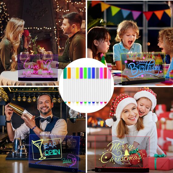 Gemi 12 Farben Stifte für LED Zeichenbrett, Abwischbare Neon Markers für Leuchtendes LED Zeichenbrett, Acryl Messageboards und Notiztafel Maltafel Kinder Leuchtstifte für Zeichnen Basteln und DIY ect