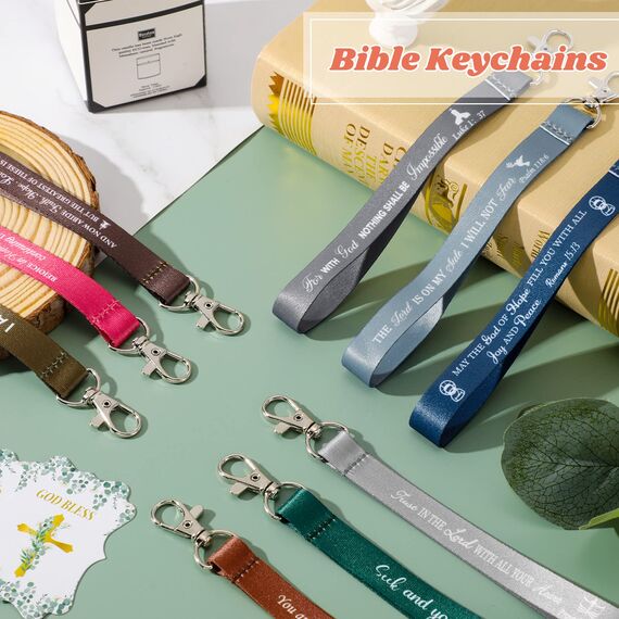 45 Stück christliche Schlüsselanhänger, inspirierend, Bibelvers, Schlüsselanhänger, Polyester, Schrift, religiöse Party-Geschenke, dunkel, klassisch