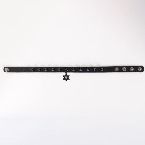 Eigso Punk Leder Nietenhalsband Halskette für Damen Herren Klassischer Davidstern Anhänger für Frau Mann