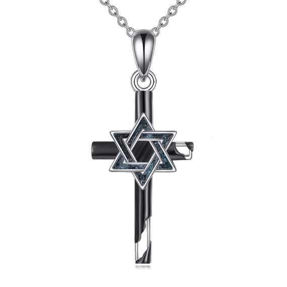 POPLYKE Davidstern Kreuz Halskette Sterling Silber Türkis Davidstern Anhänger Kette Religiöser Christlich Jüdischer Schmuck Geschenke für Frauen Männer