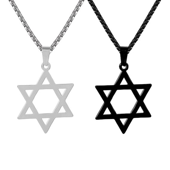 Kawailay 2 Stk Hexagramm Halskette Davidstern Anhänger Kette Israel Jüdischer Halskette Rock Punk Hip Hop Kette Rapper Biker Cooles Halskette für Männer Damen - Silber und Schwarz