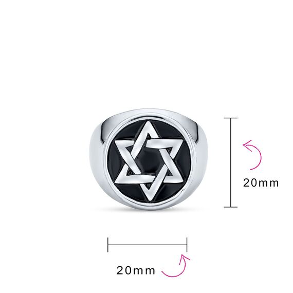 Bling Jewelry Personalisiere Große Religiöse Aussage Magen Judaic Hanukkah Davidstern Bar Mitzvah Runden Siegelring Für Männer Emaille Silber Ton Edelstahl Individuell Graviert