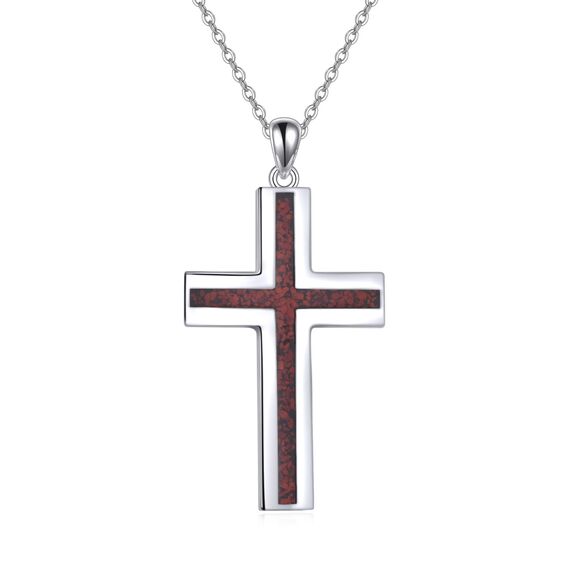 YFN Kreuz Halskette Sterling Silber Rote Koralle Kreuz Anhänger Schmuck Geschenke für Damen Herren Mädchen Jungen