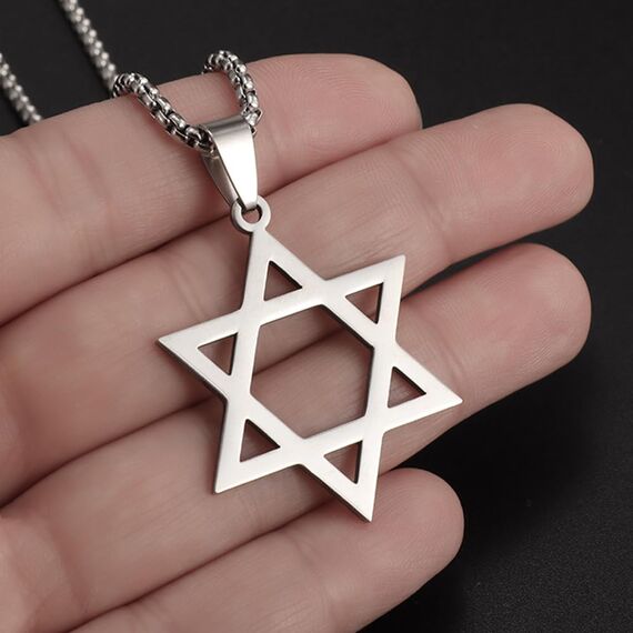 Kawailay 2 Stk Hexagramm Halskette Davidstern Anhänger Kette Israel Jüdischer Halskette Rock Punk Hip Hop Kette Rapper Biker Cooles Halskette für Männer Damen - Silber und Schwarz