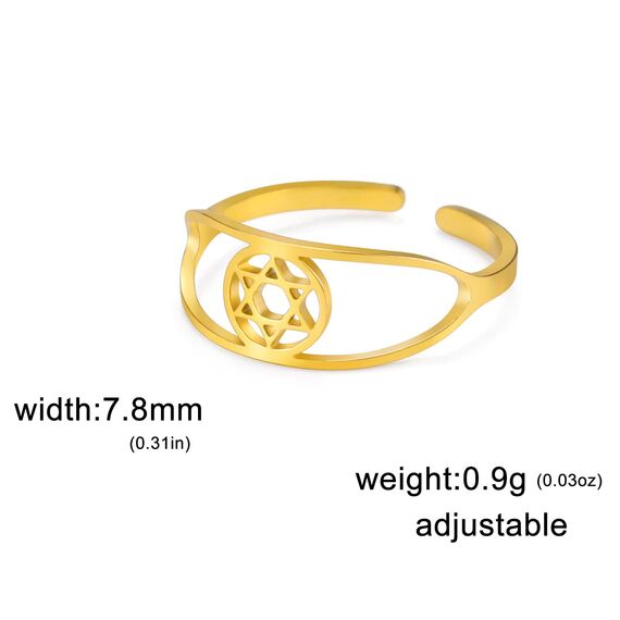 TEAMER Davidstern-Ring aus Edelstahl, verstellbar, Vintage-Fingerring, jüdischer Magen-Amulett-Schmuck für Frauen (Stil 3 – Gold)