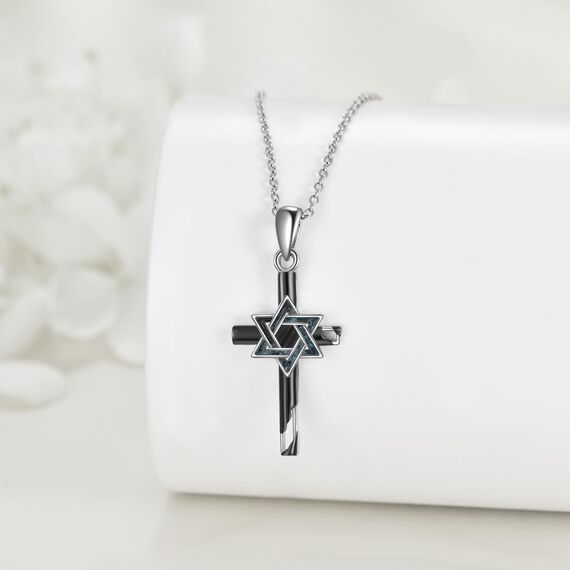 POPLYKE Davidstern Kreuz Halskette Sterling Silber Türkis Davidstern Anhänger Kette Religiöser Christlich Jüdischer Schmuck Geschenke für Frauen Männer