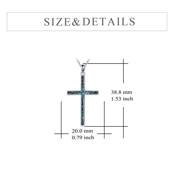 YFN Kreuz Halskette Sterling Silber Türkis Kreuz Anhänger Religiöser Schmuck Geschenke für Damen Herren Mädchen Jungen