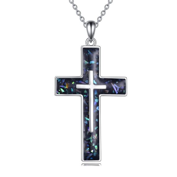 YFN Kreuz Halskette Sterling Silber Abalone Shell Kreuz Anhänger Religiöser Schmuck Geschenke für Damen Herren