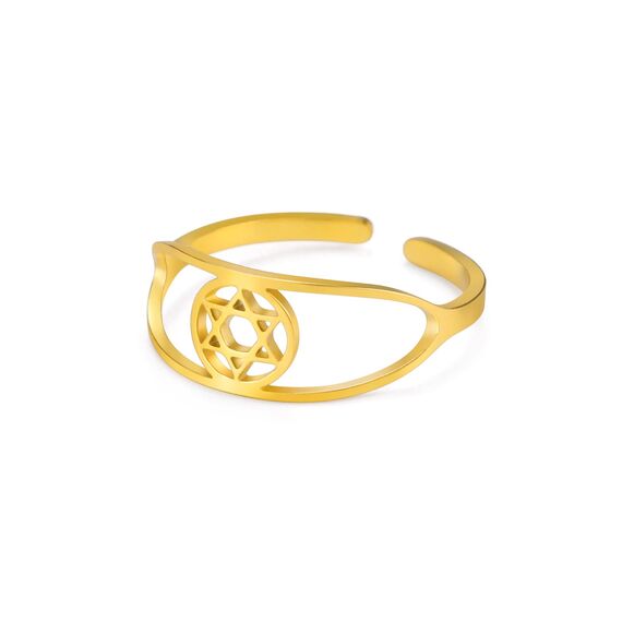TEAMER Davidstern-Ring aus Edelstahl, verstellbar, Vintage-Fingerring, jüdischer Magen-Amulett-Schmuck für Frauen (Stil 3 – Gold)