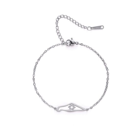 Amaxer Davidstern Halskette Israel Palästina Karte Edelstahl Schmuck Geschenke Anhänger Halskette für Frauen Männer, L50, Edelstahl
