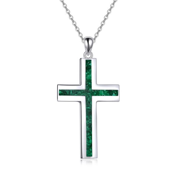 YFN Kreuz Halskette Sterling Silber Grüner Malachit Kreuz Anhänger Schmuck Geschenke für Damen Herren Mädchen Jungen