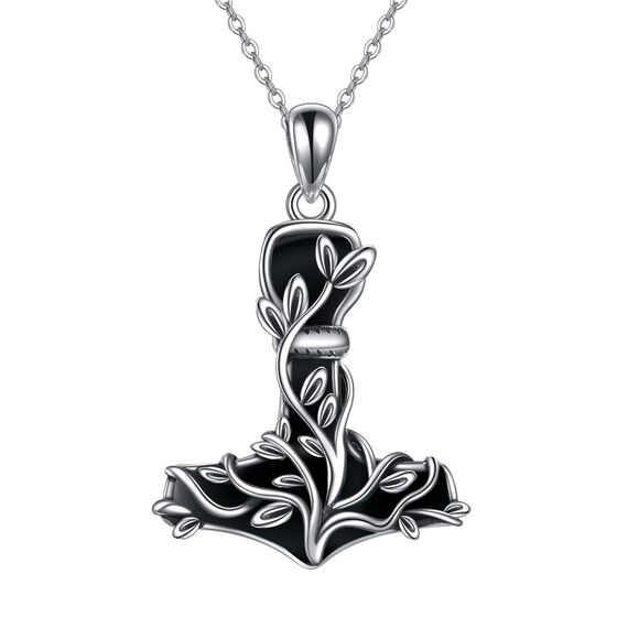 CUPENDA Thor Hammer Halskette Sterling Silber Mjolnir Baum des Lebens Anhänger mit Schwarzer Obsidian Nordic Wikinger Schmuck Geschenke für Damen