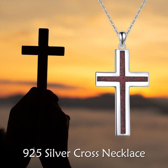 YFN Kreuz Halskette Sterling Silber Rote Koralle Kreuz Anhänger Schmuck Geschenke für Damen Herren Mädchen Jungen