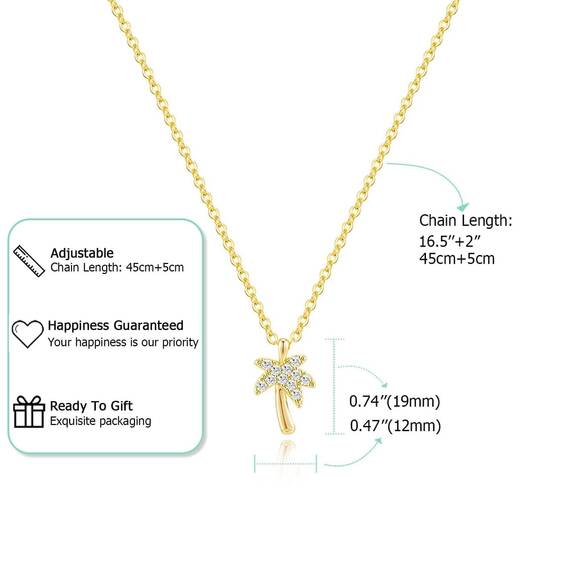 HANLI 14K Gold Vergoldet Halsketten Damen - Zarte Palme Anhänger Kette mit Cubic Zirkonia für Frauen Mädchen Wasserfeste Hautverträglich Schmuck
