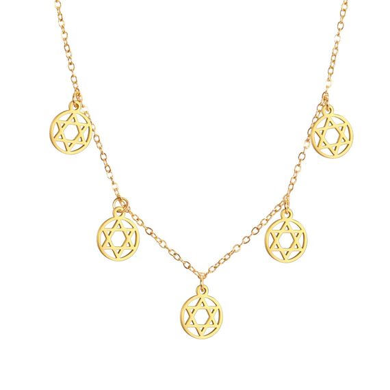 Amaxer Zierliche Davidstern-Halskette mit hebräischem Chai-Symbol, Halskette für Damen, minimalistisch, Chanukka, Magen David, jüdisch, Edelstahl, Charm-Anhänger (Davidstern Gold)
