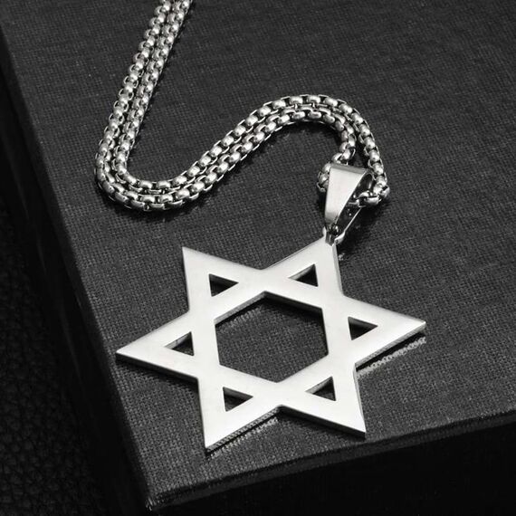 Kawailay 2 Stk Hexagramm Halskette Davidstern Anhänger Kette Israel Jüdischer Halskette Rock Punk Hip Hop Kette Rapper Biker Cooles Halskette für Männer Damen - Silber und Schwarz