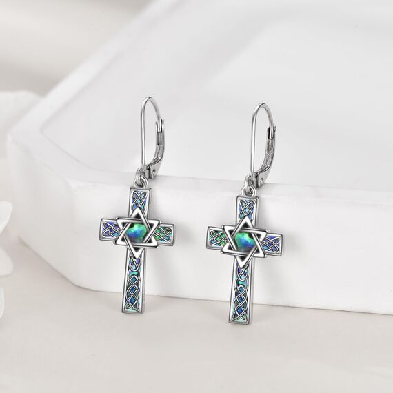 YFN Davidstern Ohrringe Sterling Silber Keltisches Kreuz Ohrringe Abalone Schale Ohrringe Tropfen Schmuck Geschenke für Damen Herren