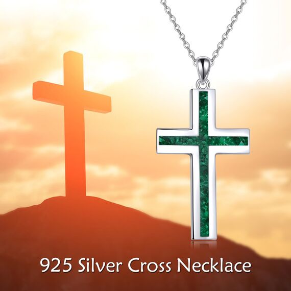 YFN Kreuz Halskette Sterling Silber Grüner Malachit Kreuz Anhänger Schmuck Geschenke für Damen Herren Mädchen Jungen