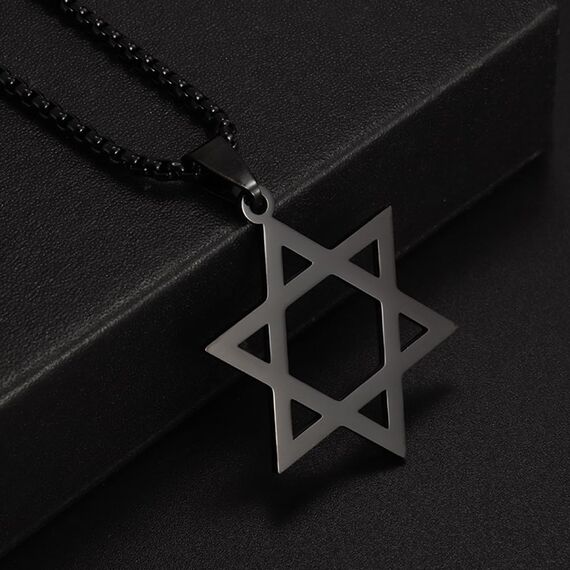 Kawailay 2 Stk Hexagramm Halskette Davidstern Anhänger Kette Israel Jüdischer Halskette Rock Punk Hip Hop Kette Rapper Biker Cooles Halskette für Männer Damen - Silber und Schwarz