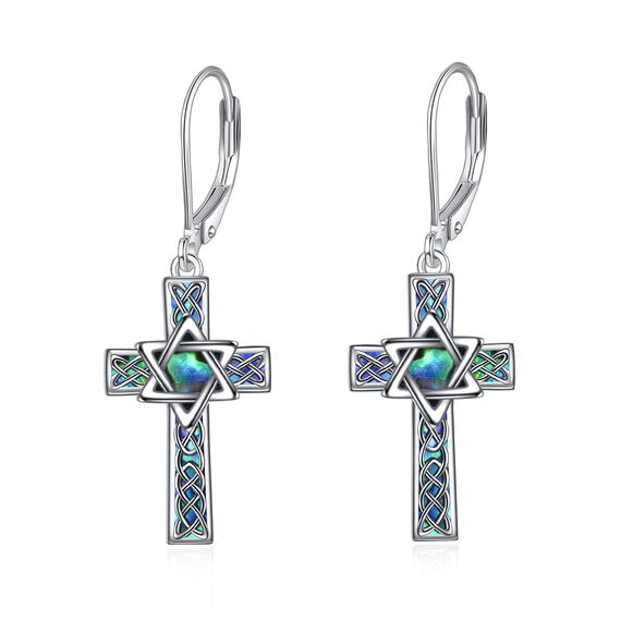 YFN Davidstern Ohrringe Sterling Silber Keltisches Kreuz Ohrringe Abalone Schale Ohrringe Tropfen Schmuck Geschenke für Damen Herren