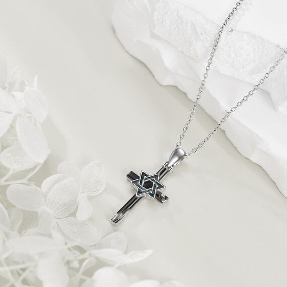 POPLYKE Davidstern Kreuz Halskette Sterling Silber Türkis Davidstern Anhänger Kette Religiöser Christlich Jüdischer Schmuck Geschenke für Frauen Männer