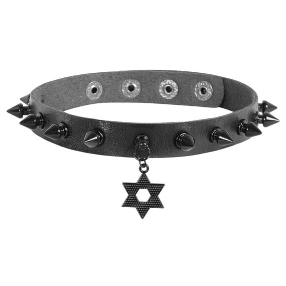 Eigso Punk Leder Nietenhalsband Halskette für Damen Herren Klassischer Davidstern Anhänger für Frau Mann