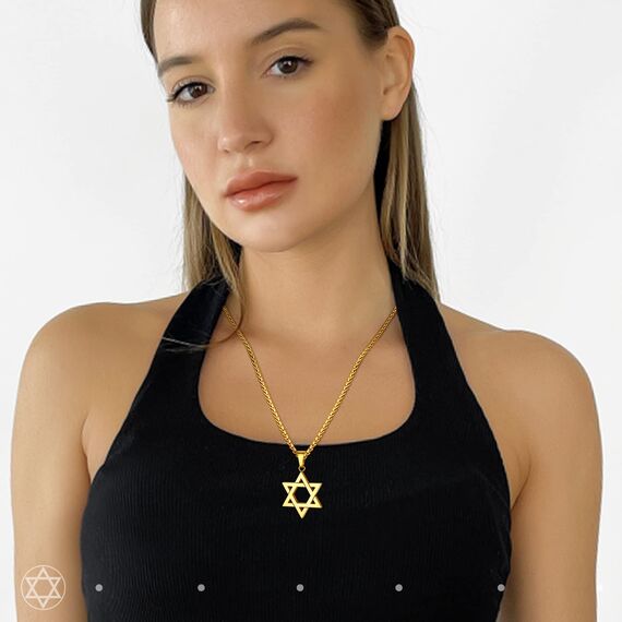 ChainsHouse Personalisiert Kette mit Grvaur Damen Davidstern Kette für Frauen Edelstahl Halskette mit Davidstern Hexagramm Anhänger Gold Davidstern Kettenanhänger Damen Amulett Schmuck für Freundin