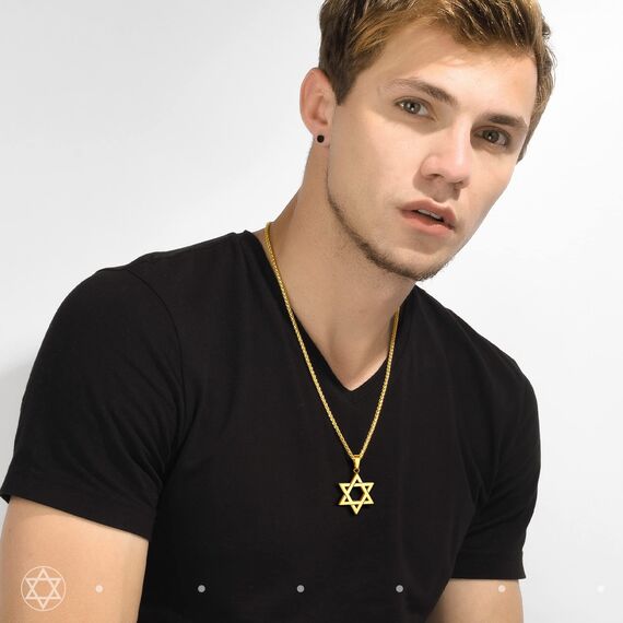 ChainsHouse Personalisiert Kette mit Grvaur Damen Davidstern Kette für Frauen Edelstahl Halskette mit Davidstern Hexagramm Anhänger Gold Davidstern Kettenanhänger Damen Amulett Schmuck für Freundin
