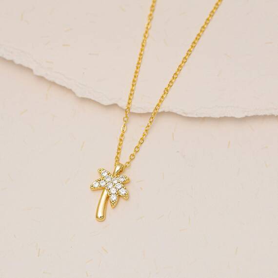 HANLI 14K Gold Vergoldet Halsketten Damen - Zarte Palme Anhänger Kette mit Cubic Zirkonia für Frauen Mädchen Wasserfeste Hautverträglich Schmuck