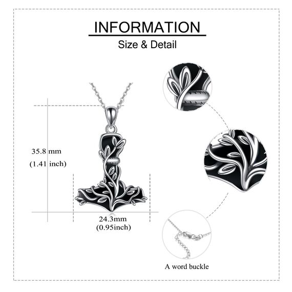 CUPENDA Thor Hammer Halskette Sterling Silber Mjolnir Baum des Lebens Anhänger mit Schwarzer Obsidian Nordic Wikinger Schmuck Geschenke für Damen