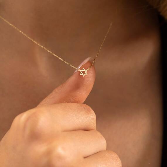 HANLI 14K Gold Vergoldet Halsketten Damen - Zarte Sechseckiger Stern Anhänger Kette mit Cubic Zirkonia für Frauen Mädchen Wasserfeste Hautverträglich Schmuck
