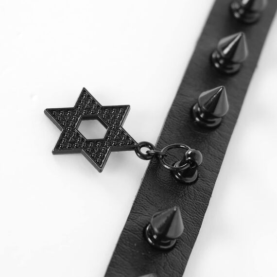 Eigso Punk Leder Nietenhalsband Halskette für Damen Herren Klassischer Davidstern Anhänger für Frau Mann