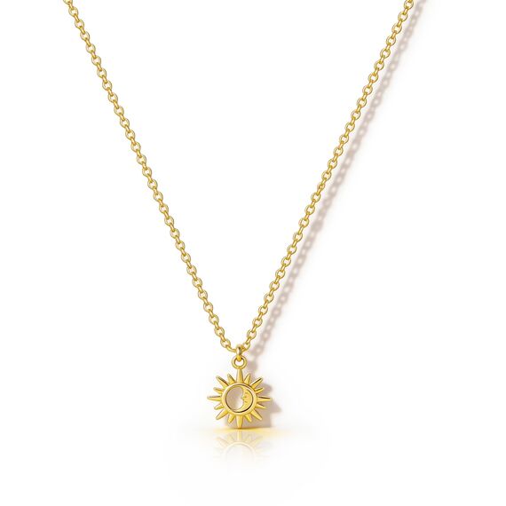 HANLI 14K Gold Vergoldet Halsketten Damen - Zarte Sonne Mond Anhänger Kette mit für Frauen Mädchen Wasserfeste Hautverträglich Schmuck