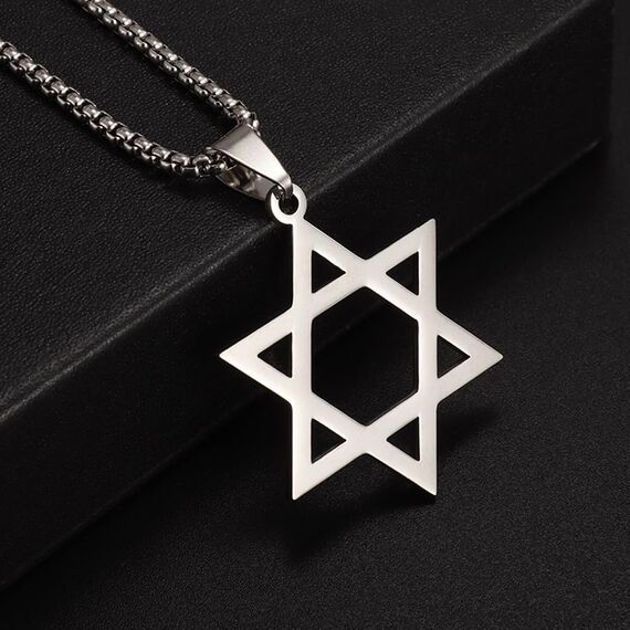 Kawailay 2 Stk Hexagramm Halskette Davidstern Anhänger Kette Israel Jüdischer Halskette Rock Punk Hip Hop Kette Rapper Biker Cooles Halskette für Männer Damen - Silber und Schwarz