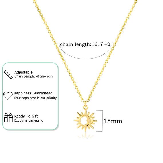 HANLI 14K Gold Vergoldet Halsketten Damen - Zarte Sonne Mond Anhänger Kette mit für Frauen Mädchen Wasserfeste Hautverträglich Schmuck