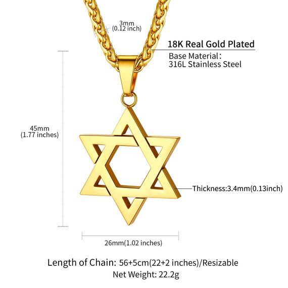 ChainsHouse Personalisiert Kette mit Grvaur Damen Davidstern Kette für Frauen Edelstahl Halskette mit Davidstern Hexagramm Anhänger Gold Davidstern Kettenanhänger Damen Amulett Schmuck für Freundin