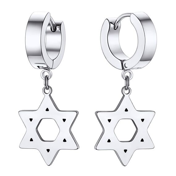 U7 Kleine Creolen mit Davidstern Anhänger Edelstahl Biker Gotik Hängeohrringe Punk Rock Huggie Kreolen Hoop Earrings Modeschmuck für Männer Frauen