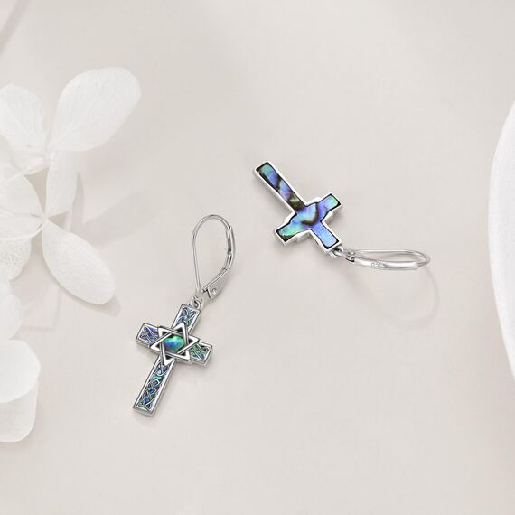 YFN Davidstern Ohrringe Sterling Silber Keltisches Kreuz Ohrringe Abalone Schale Ohrringe Tropfen Schmuck Geschenke für Damen Herren